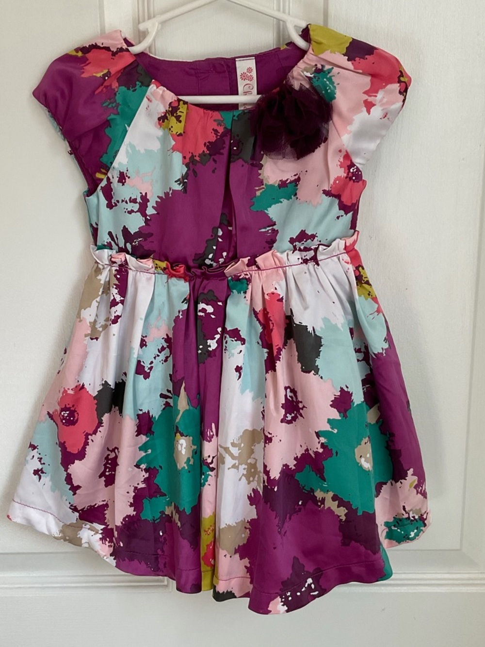 Party Dress 18M Baby Girl Floral Splash Fit & Flare Purple Teal Pink